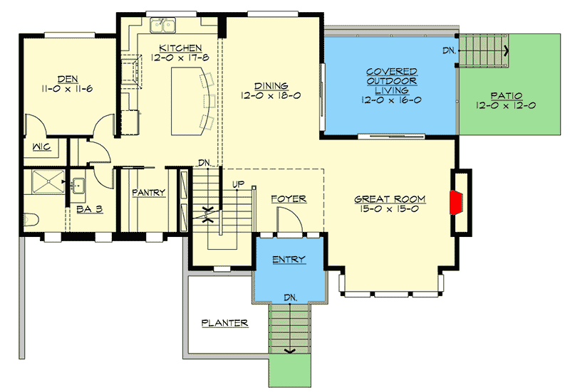 Plan 23772JD: 4-Bed Contemporary Home Plan with Media Room - Floor Plan - Main Level - Contemporary, Modern, Northwest, Prairie