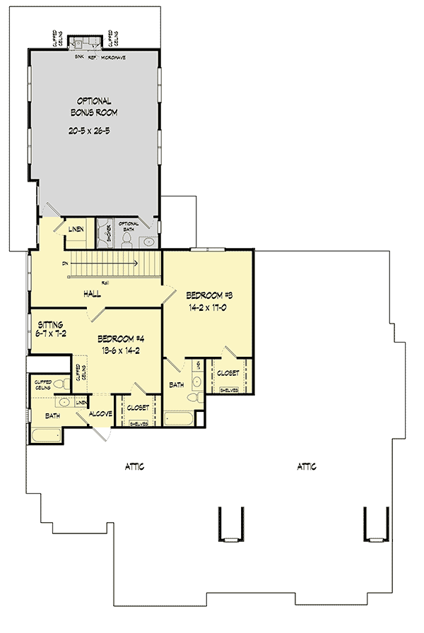 Plan 360024DK: New American 4-Bed House Plan with First-Floor Master - Floor Plan - 2nd Floor - New American, Traditional