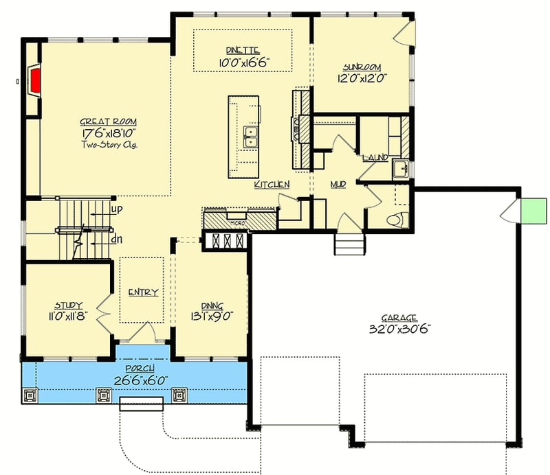 Plan 73394HS: Exclusive Two-Story 4-Bed-Plus House Plan - Floor Plan - Main Floor - Craftsman, New American, Northwest