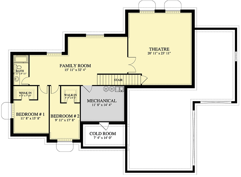 Plan 61309UT: 4-Bed Ranch Plan with First-Floor Master and Finished Lower Level - Floor Plan - Lower Level - New American, Ranch, Traditional