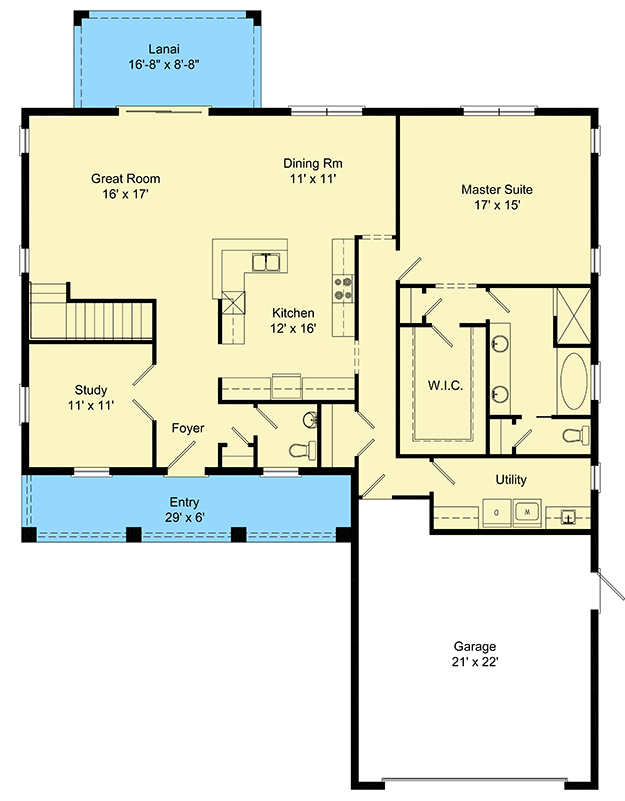 Plan 64320BT: Traditional Two-Story 5-Bed House Plan with First-Floor Master - Floor Plan - Main Level - Traditional