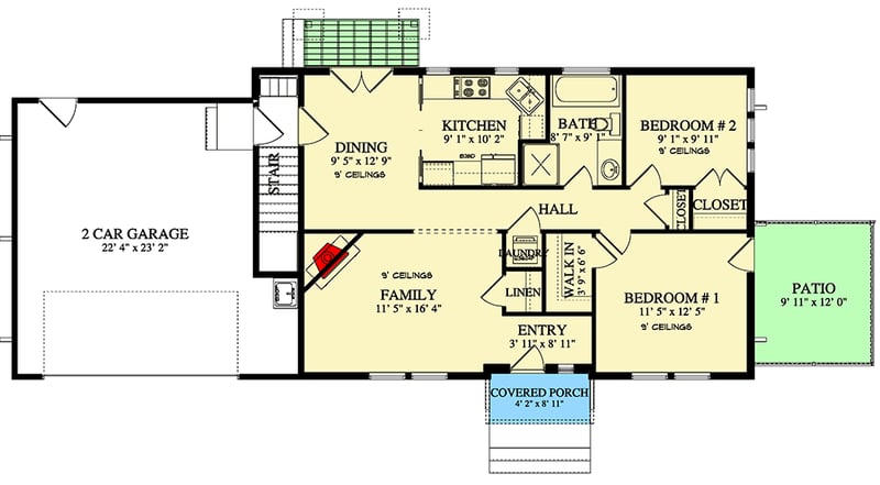 Plan 61311UT: 3-Bed Ranch House Plan with Lower-Level Unit  - Floor Plan - Main Level - Ranch, Traditional