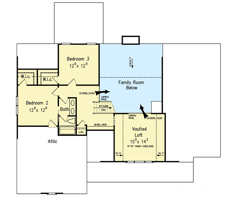 Plan 710000BTZ: Classic Craftsman-Style House Plan with Vaulted Family with Loft Overlook - Floor Plan - 2nd Floor - Country, Craftsman, New American