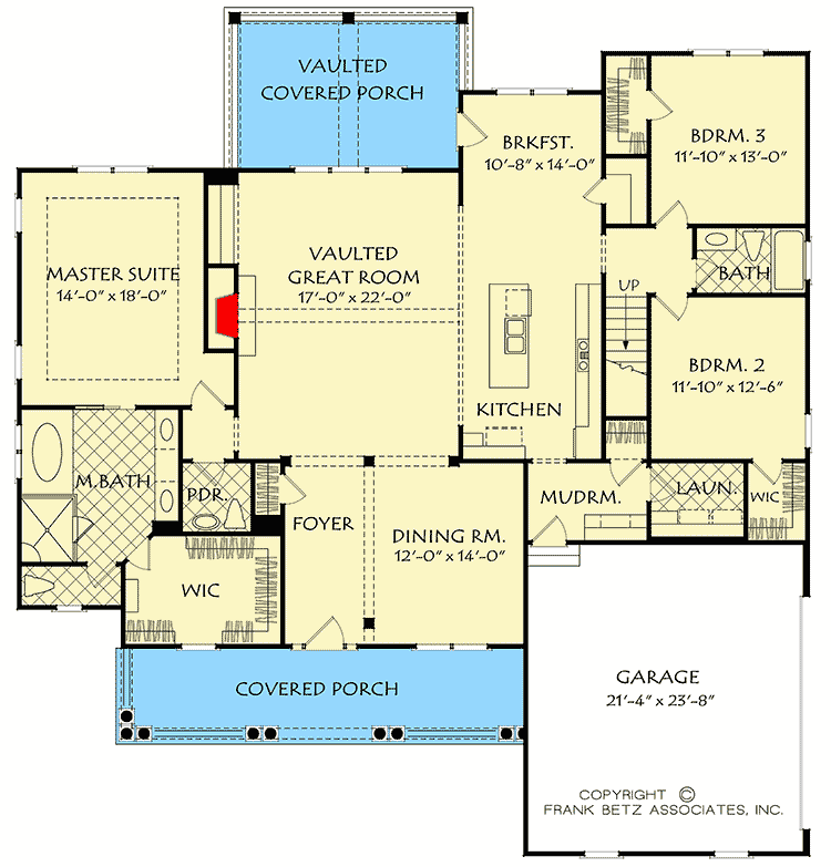 Plan 710018BTZ: 4-Bed House Plan with Forward-Facing Gables - Floor Plan - Main Level - Country, Southern, Traditional