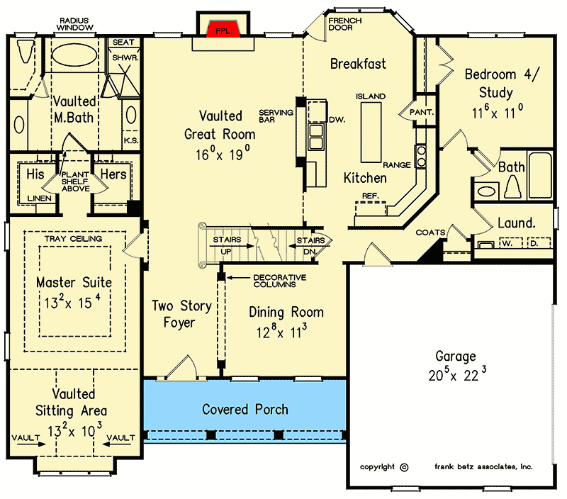 Plan 710032BTZ: Traditional Home Plan with Vaulted Master Suite Sitting Area - Floor Plan - Main Level - Southern, Traditional