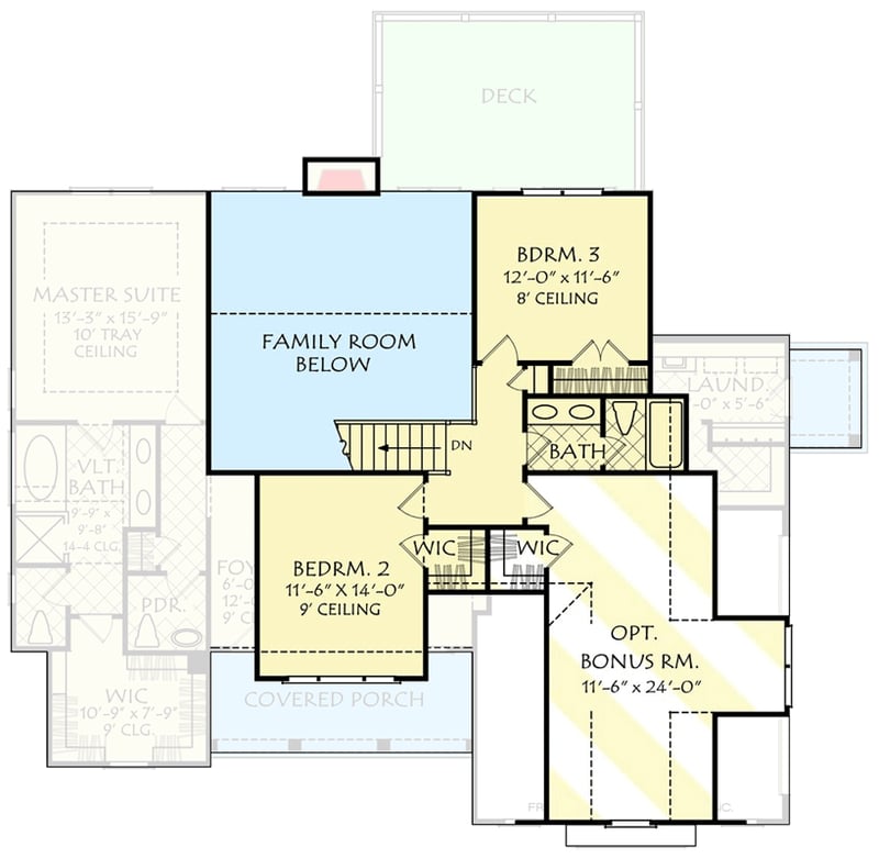 Plan 710066BTZ: Delightful 3-Bed Country Cottage House Plan - 2006 Sq Ft - Floor Plan - 2nd Floor - Country, Southern, Traditional