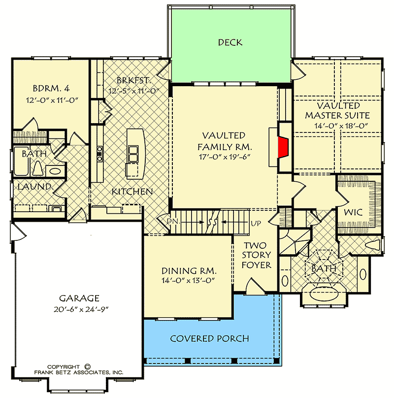 Plan 710076BTZ: Country Farmhouse Plan with Vaulted Family Room - Floor Plan - Main Level - Country, Farmhouse, Southern, Traditional