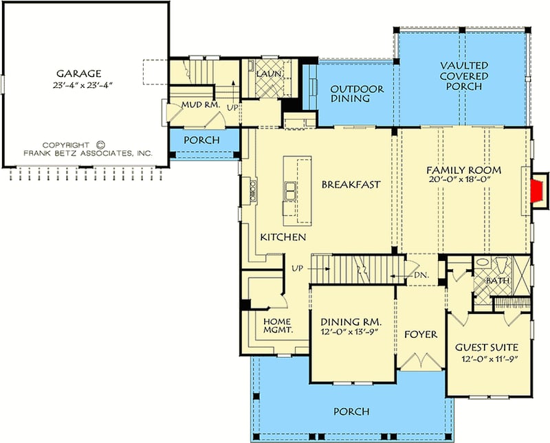 Plan 710091BTZ: 5-Bed Country Farmhouse with Garage Attached In Back - Floor Plan - Main Level - Country, Farmhouse, New American, Traditional