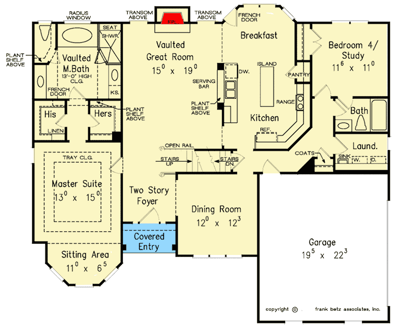 Plan 710103BTZ: 4-Bed Traditional House Plan with Brick Exterior and Office Option - Floor Plan - Main Level - Southern, Traditional