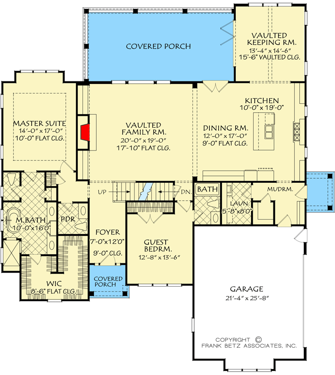Plan 710107BTZ: Traditional House Plan with Brick Exterior and Upstairs Bonus Room - Floor Plan - Main Level - European, Southern, Traditional