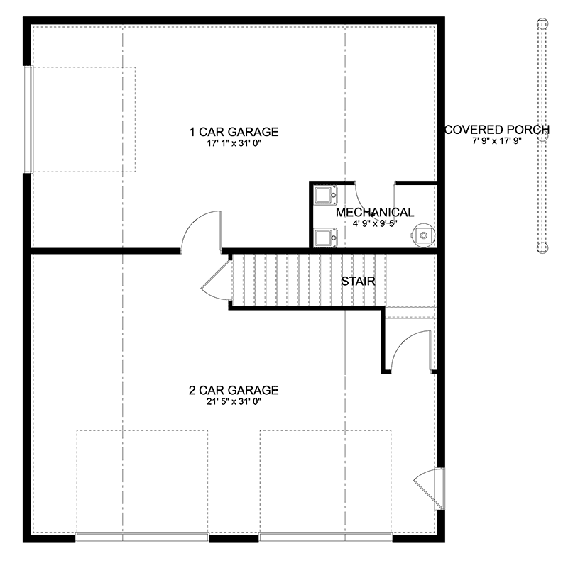 Plan 61320UT: 1-Bed Barndominium with 3-Car Garage on Ground Level - Floor Plan - Main Level - Barndominium, Carriage, Rustic