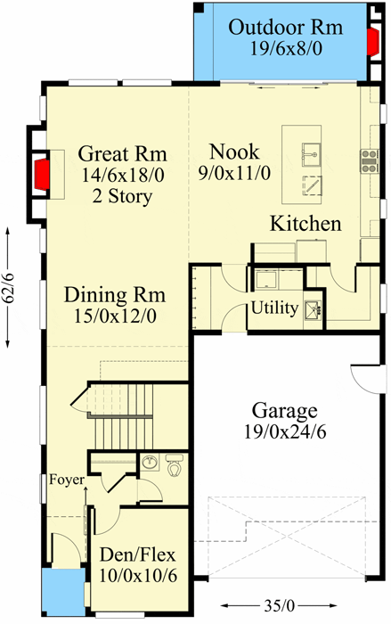 Plan 85275MS: Airy and Light 2-Story Modern Home Plan with Shed Roof - Floor Plan - Main Level - Contemporary, Modern, Northwest