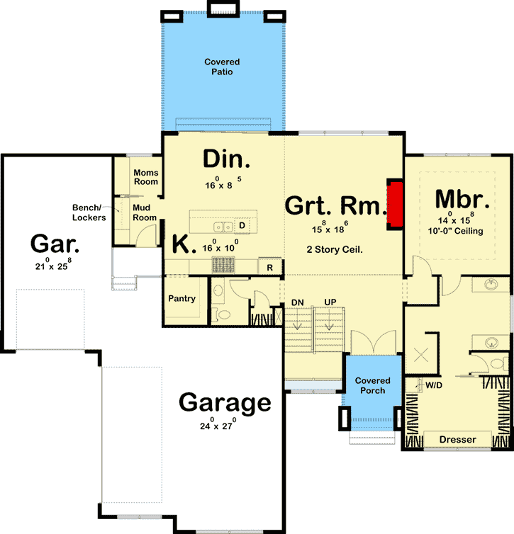 Plan 62750DJ: 4-Bed House Plan Blending Modern and Prairie-Style Elements - Floor Plan - Main Level - Modern, Northwest, Prairie