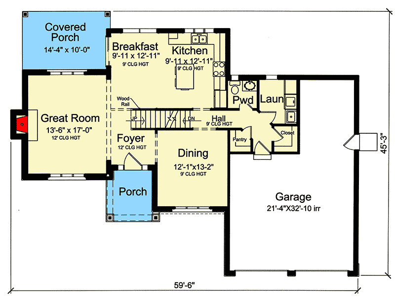 Plan 39289ST: 2-Story Multi-Gabled 3-Bed House Plan - Floor Plan - Main Level - Country, Craftsman, Traditional