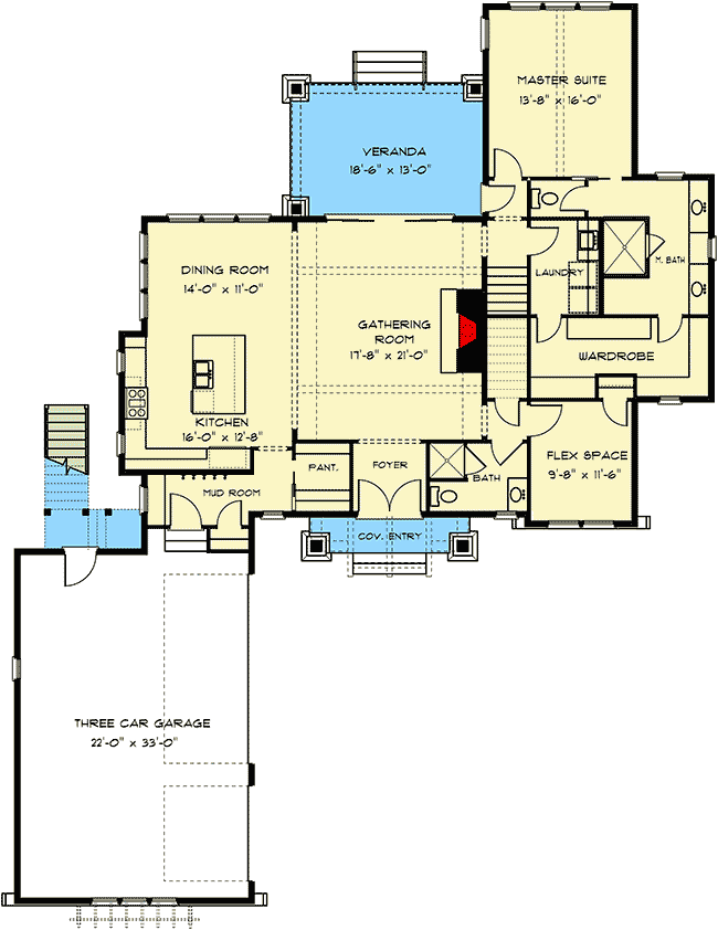 Plan 93113EL: Rugged Craftsman House Plan with Fully-Loaded Apartment Over Garage - Floor Plan - Main Level - Cottage, Craftsman, Rustic, Vacation