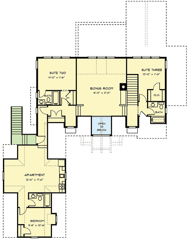 Plan 93113EL: Rugged Craftsman House Plan with Fully-Loaded Apartment Over Garage - Floor Plan - 2nd Floor - Cottage, Craftsman, Rustic, Vacation