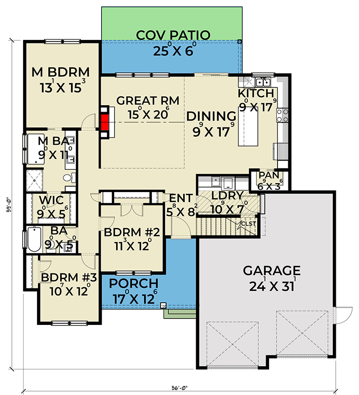 Plan 280030JWD: Ideal 3-Bed New American House Plan with Bonus Level - Floor Plan - Main Floor - Country, Farmhouse, New American, Northwest