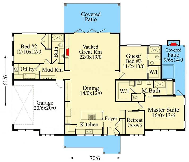 Plan 85298MS: Exclusive One-Story Modern Farmhouse Plan with Private Master Patio - Floor Plan - Main Level - Country, Craftsman, Farmhouse, Modern Farmhouse, New American, Ranch