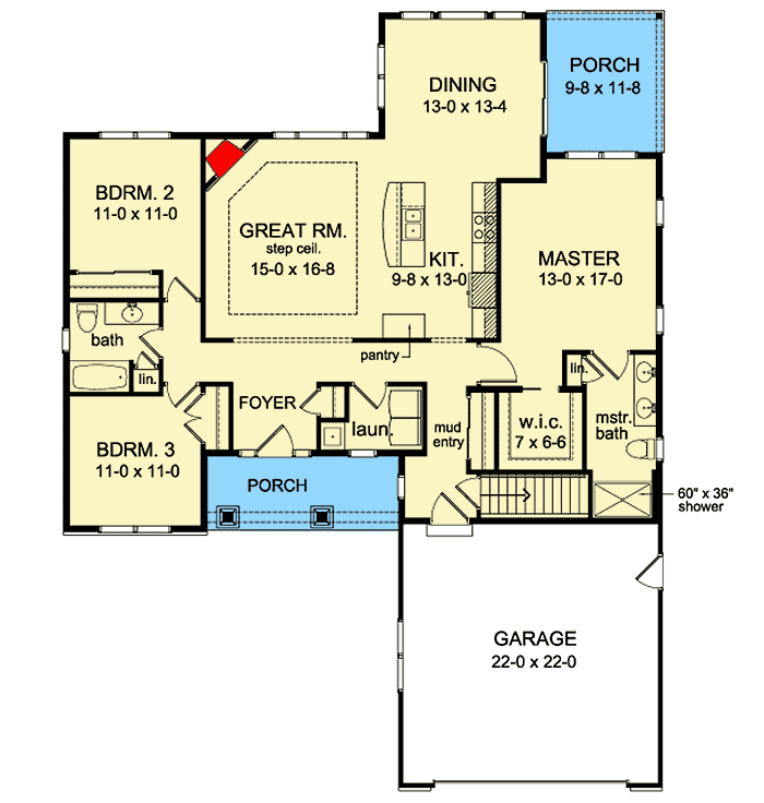 Plan 790052GLV: Exclusive One-Level Craftsman House Plan  - Floor Plan - Main Level - Craftsman, New American, Ranch