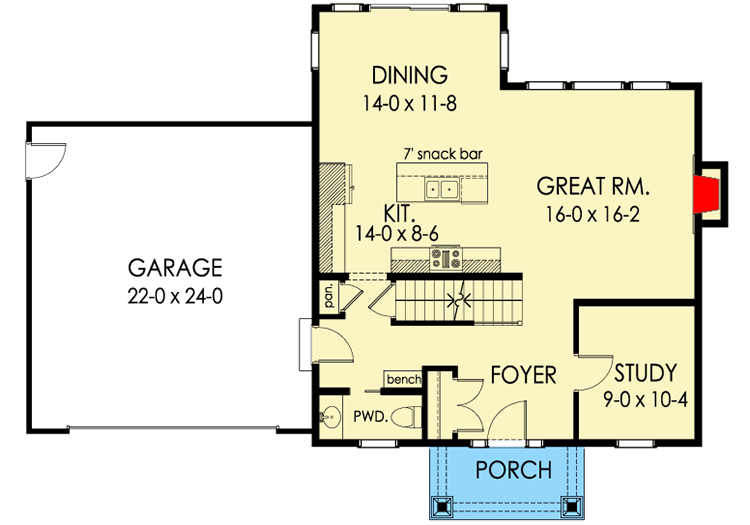 Plan 790054GLV: Two-Story Colonial House Plan with Second-Level Master Bed - Floor Plan - Main Level - Colonial, Traditional
