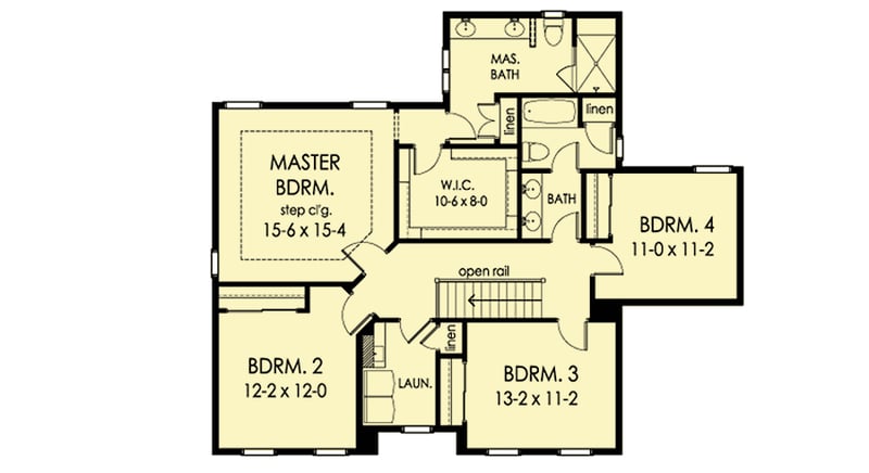 Plan 790058GLV: Exclusive Traditional House Plan with 4 Bedrooms Upstairs - 2599 Sq Ft - Floor Plan - 2nd Floor - Traditional