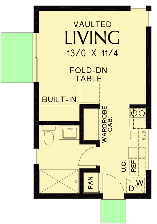 Plan 69718AM: Tiny Home Plan with Vaulted Living Space - Floor Plan - Main Level - Cottage, Vacation