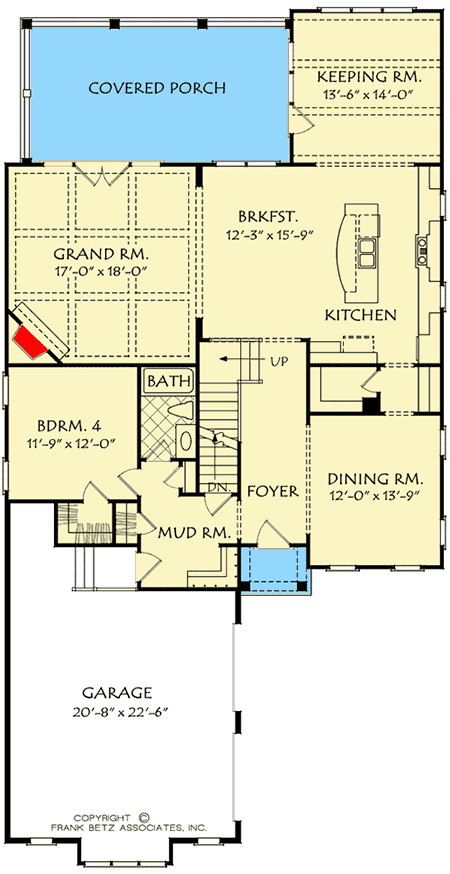 Plan 710120BTZ: 40'-Wide 3-Bed House Plan with Master Up - 3042 Sq t - Floor Plan - Main Level - New American, Traditional