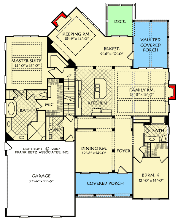 Plan 710131BTZ: 4-Bed Country Home Plan with Angled Keeping Room - Floor Plan - Main Level - Country, New American, Southern