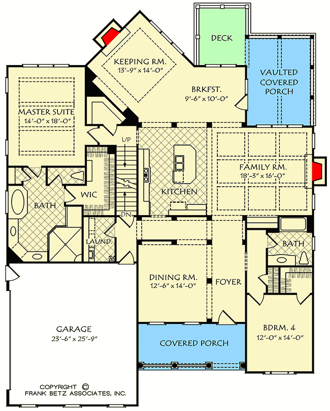 Plan 710132BTZ: 4-Bed House Plan with Angled Keeping Room - Floor Plan - Main Level - Southern, Traditional