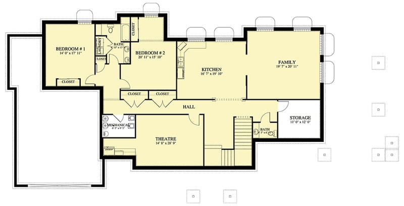 Plan 61324UT: Beautiful One-Level House Plan with Grand Finished Basement - Floor Plan - Lower Level - Ranch, Traditional