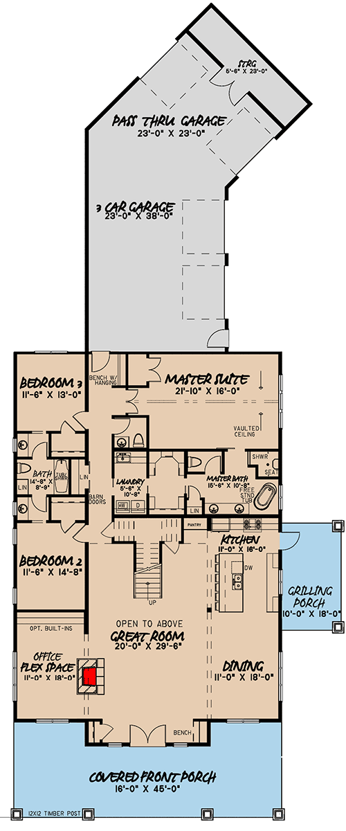 Plan 70618MK: Striking Modern Farmhouse Plan with Sleeping Loft - Floor Plan - Main Level - Barndominium, Country, Farmhouse, Modern Farmhouse, Mountain, Rustic