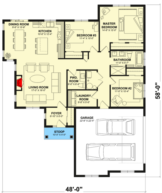 Plan 22540DR: New American Ranch Home Plan with Lots of Options - Floor Plan - Main Level - Craftsman, New American, Northwest, Ranch