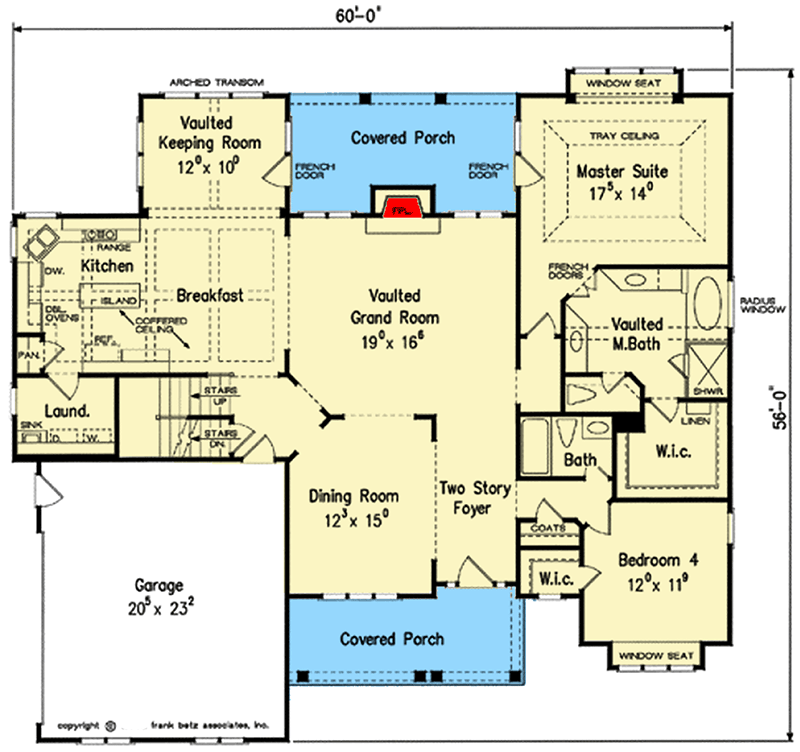 Plan 710148BTZ: 4-Bed House Plan with Vaulted Grand Room - Floor Plan - Main Level - Southern, Traditional