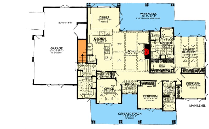 Plan 12962KN: Stunning 3-Bed Home Plan with Dramatic Rear Elevation - Floor Plan - Main Level - Country, Farmhouse, Mountain, Ranch, Rustic, Vacation