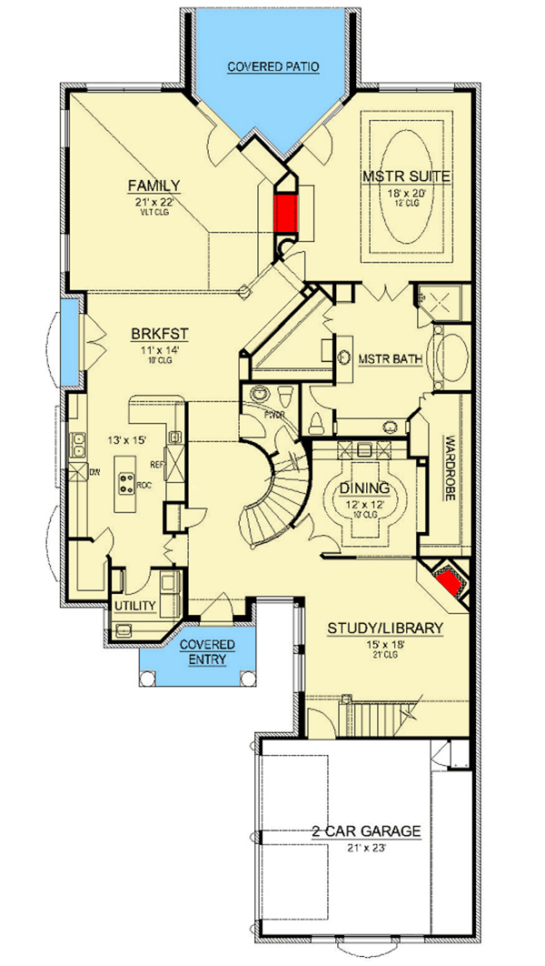 Plan 36561TX: Elegant European-Style House Plan with Main-Level Master - Floor Plan - Main Level - European, French Country