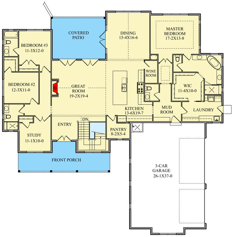 Plan 95070RW: New American Modern Farmhouse Plan with Optional Finished Lower Level - Floor Plan - Main Level - Cottage, Country, Farmhouse, Modern Farmhouse, Mountain, New American, Northwest, Ranch, Rustic