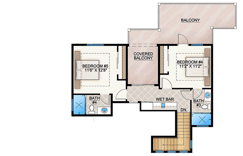 Plan 65620BS: 5-Bed Spanish-Style Home Plan with Main-Level Master - Floor Plan - 2nd Floor - Florida-Style, Mediterranean