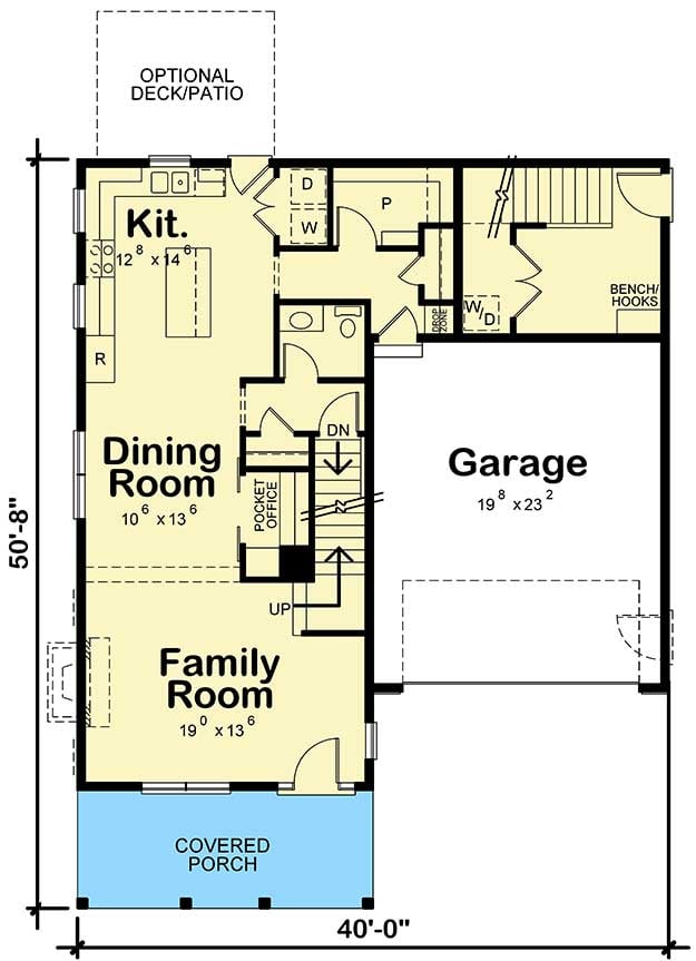 Plan 42581DB: Multi-Generational Beach House Plan with Attached Casita - Floor Plan - Main Level - Coastal, Country, Southern