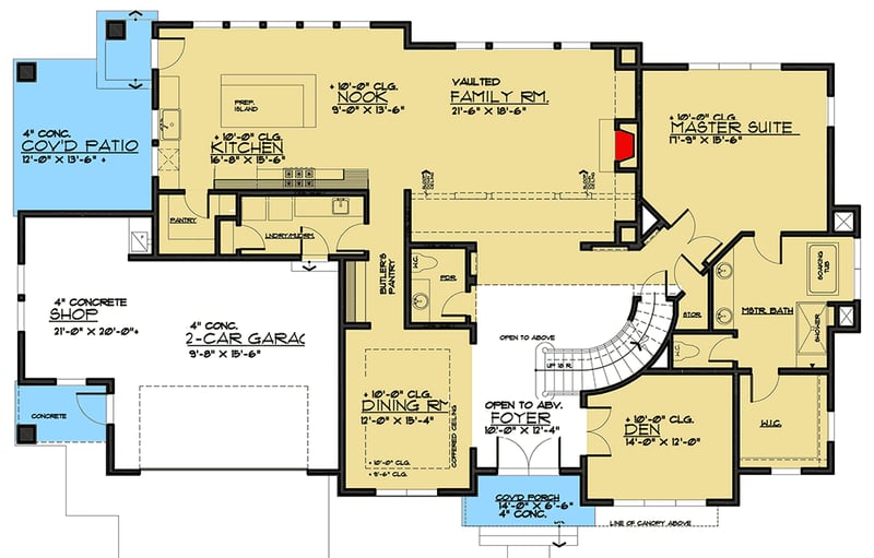 Plan 666048RAF: Two-Story Contemporary Home Plan with 2 Master Suites - Floor Plan - Main Level - Contemporary, Modern, Northwest, Prairie