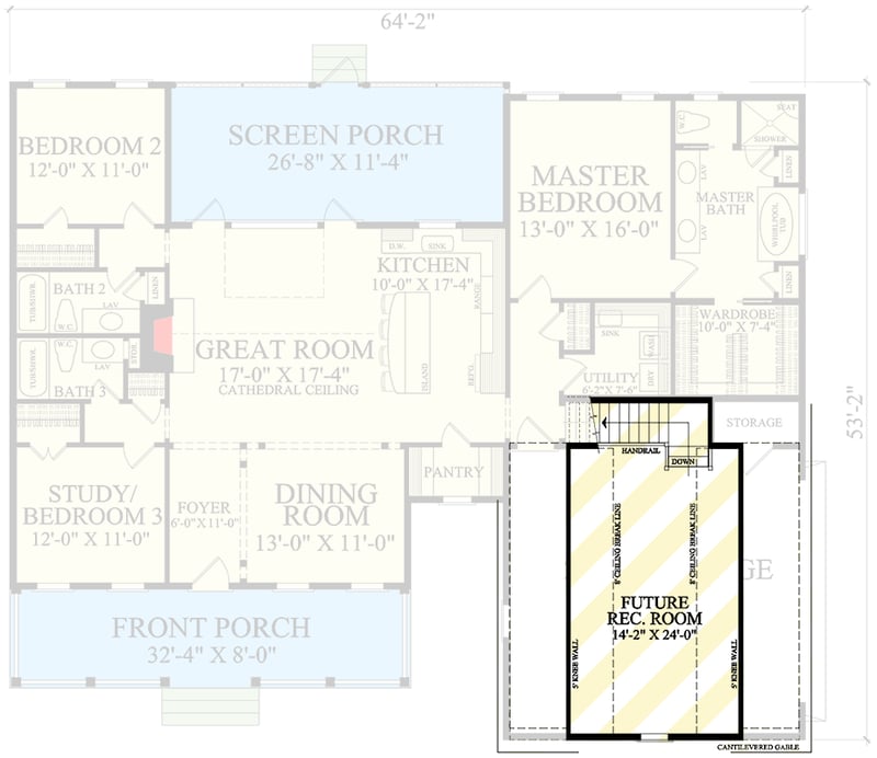 Plan 32664WP: One-Level Cottage with Split Beds - 1903 Sq Ft - Floor Plan - 2nd Floor - Cottage, Country, Craftsman, Farmhouse, Southern, Traditional
