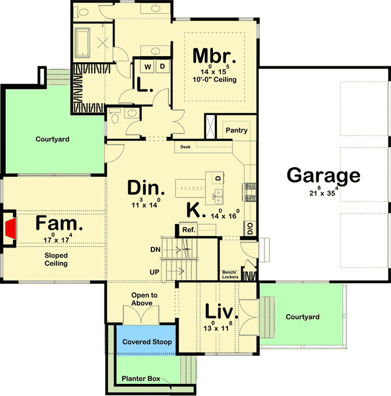 Plan 62758DJ: Modern 4-Bed House Plan with Private Courtyard - Floor Plan - Main Level - Contemporary, Modern, Northwest