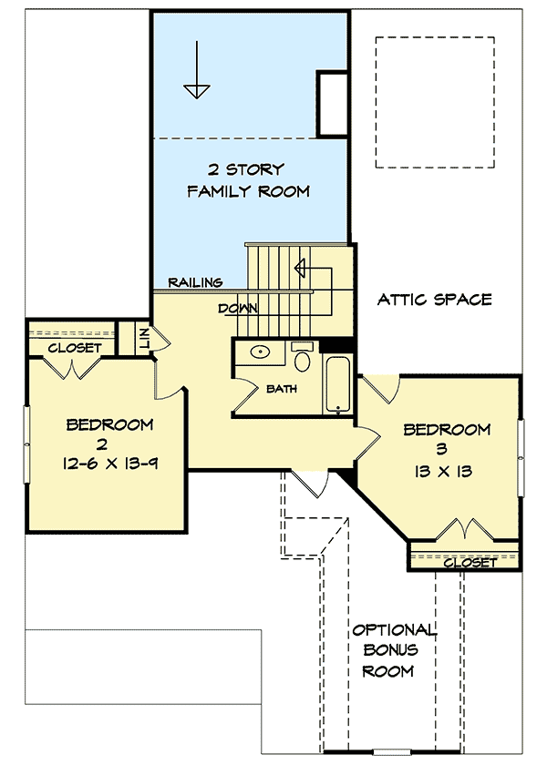 Plan 360035DK: Two-Story Craftsman House Plan with Office and Main-Level Master - Floor Plan - 2nd Floor - Craftsman, New American, Traditional