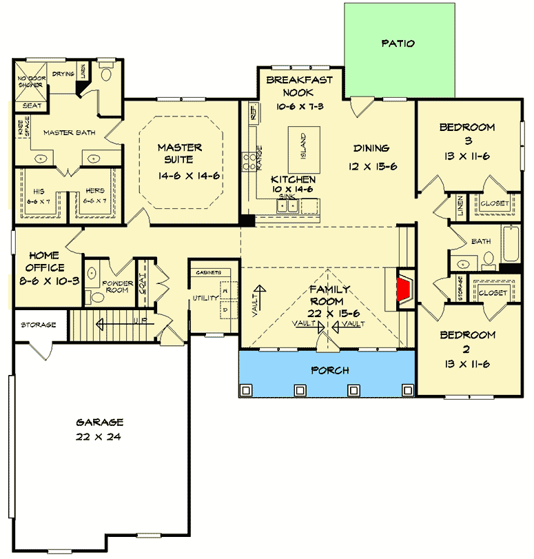 Plan 360039DK: Adorable 3-Bed Craftsman House Plan with Split Beds - 2145 Sq Ft - Floor Plan - Main Level - Country, Craftsman, Mountain