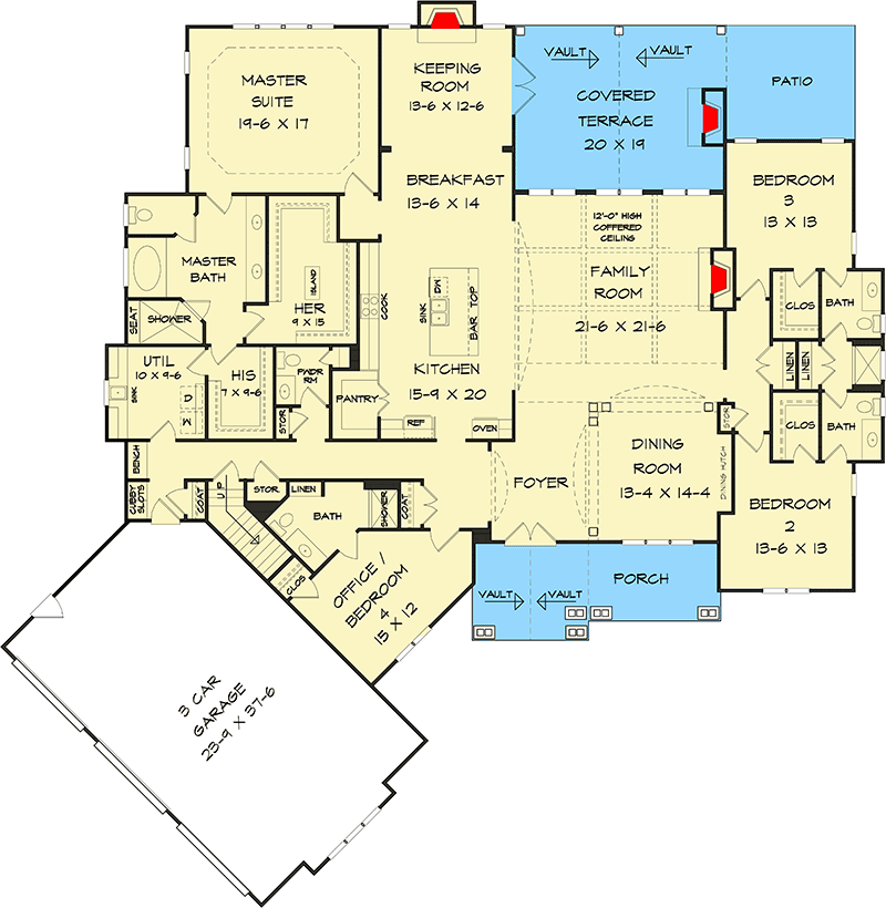 Plan 360044DK: Designer Mountain Craftsman House Plan II - 3736 Sq Ft - Floor Plan - Main Level - Country, Craftsman, Mountain, New American