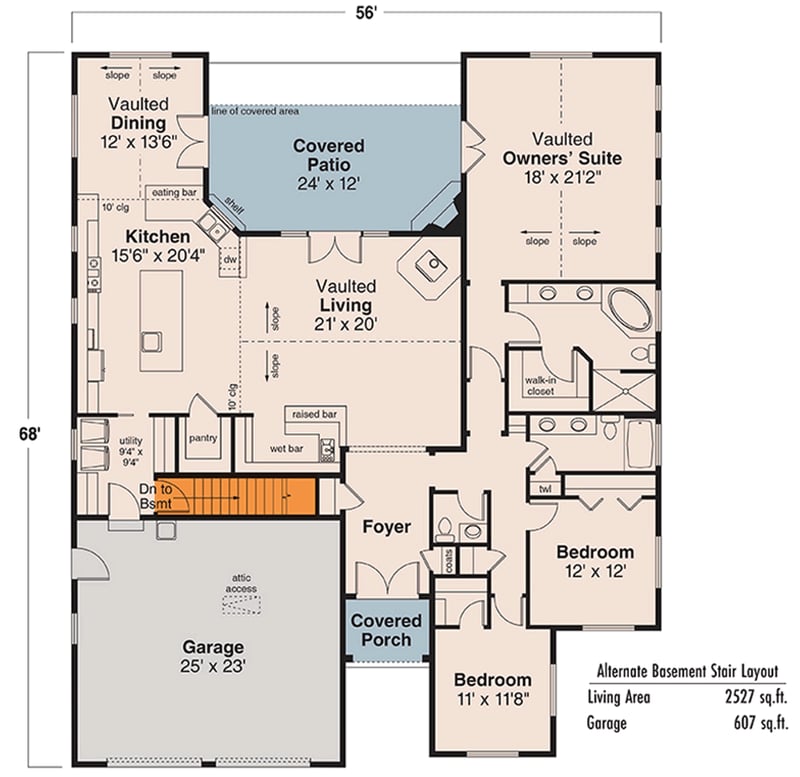 Plan 72931DA: Midsize Single-Story 3-Bed House Plan - Floor Plan - Basement Stairs Location - Traditional