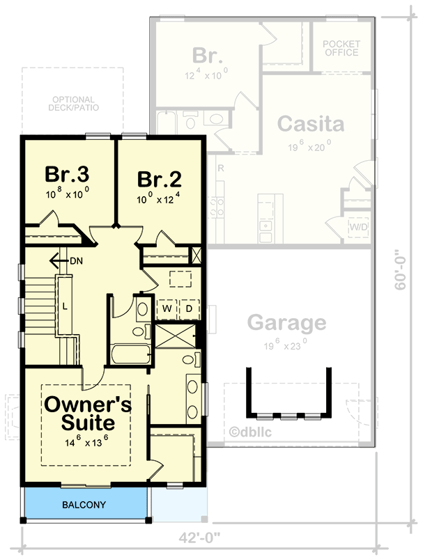 Plan 42583DB: 3-Bed Southern House Plan with Separate Apartment - Floor Plan - 2nd Floor - Coastal, Country, New American, Southern