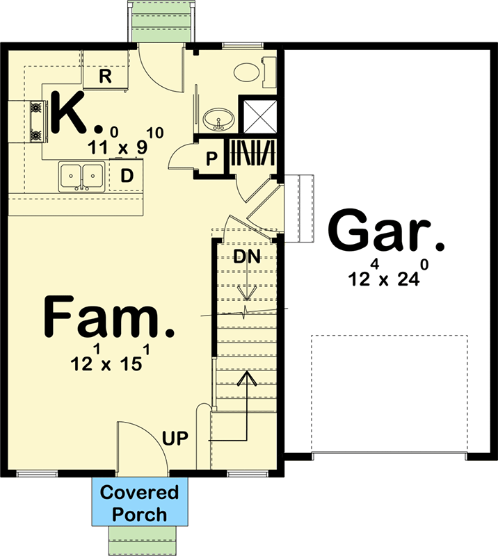 Plan 62759DJ: 2-Bed House Plan for the Very Narrow Lot - Floor Plan - Main Level - Traditional
