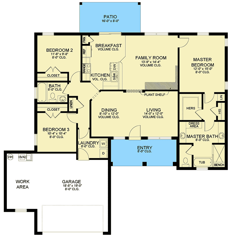 Plan 82263KA: Comfortable Ranch House Plan with Split Beds - Floor Plan - Main Level - Ranch, Traditional