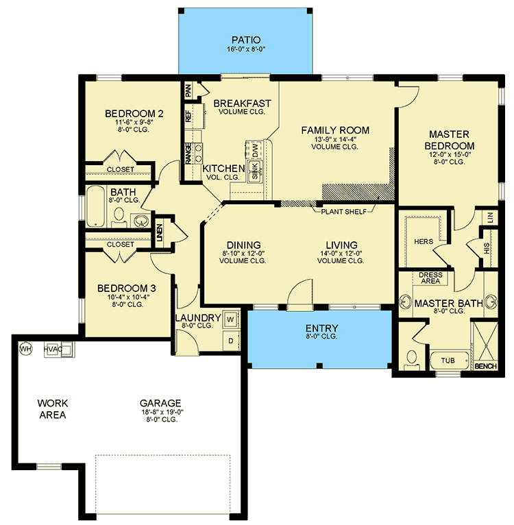 Plan 82264KA: Comfortable Ranch House Plan with Split Bedrooms - Floor Plan - Main Level - Ranch, Traditional