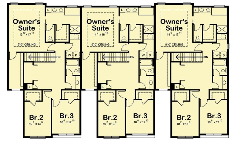 Plan 42585DB: 3-Unit Multi-Family Home Plan  - Floor Plan - 2nd Floor - Country, Craftsman, Traditional